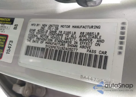 2009 Pontiac Vibe z USA, uszkodzony, nr VIN 5Y2SP67019Z405077